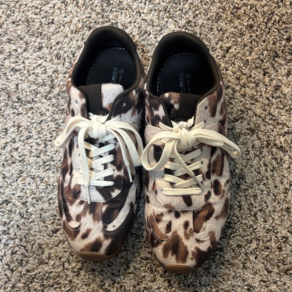 Cow Print Sneakers with Cream Laces